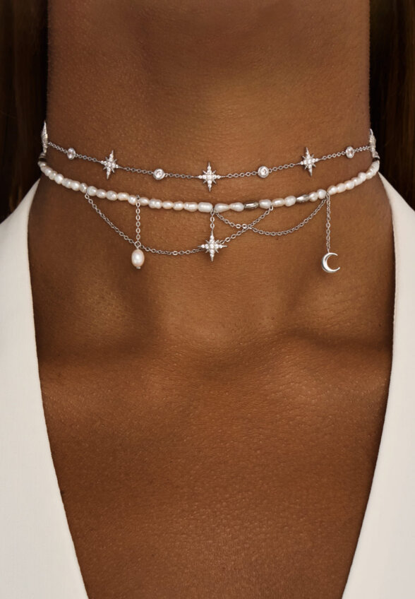 Серебряное колье-чокер ГАЛАТЕЯ с натуральным жемчугом MIE