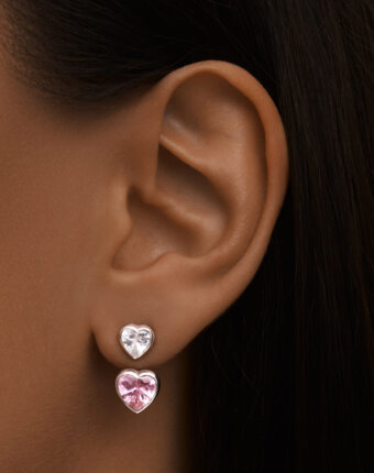 Серебряные серьги-трансформеры ЛЮБОВЬ с белым и розовым сердцами MIE женщинам