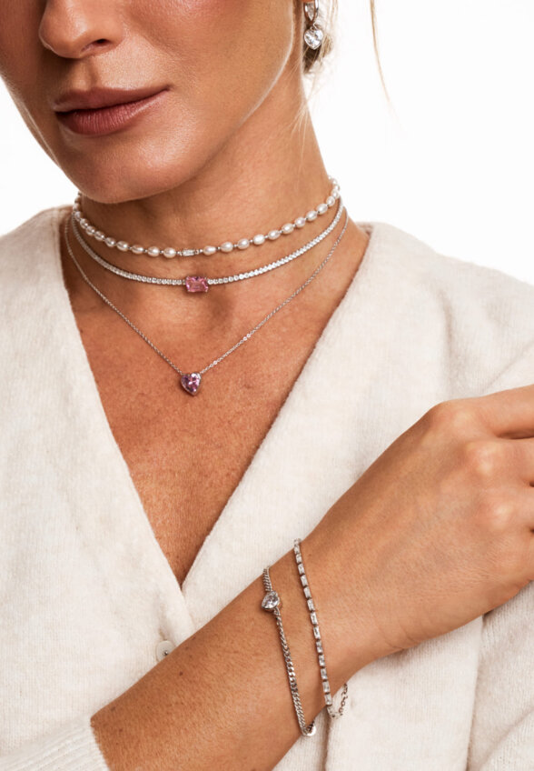 Серебряное колье ЛЮБОВЬ с розовым сердцем MIE