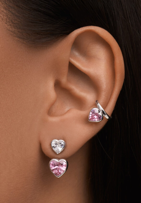 Серебряный кафф ЛЮБОВЬ с розовым сердцем MIE