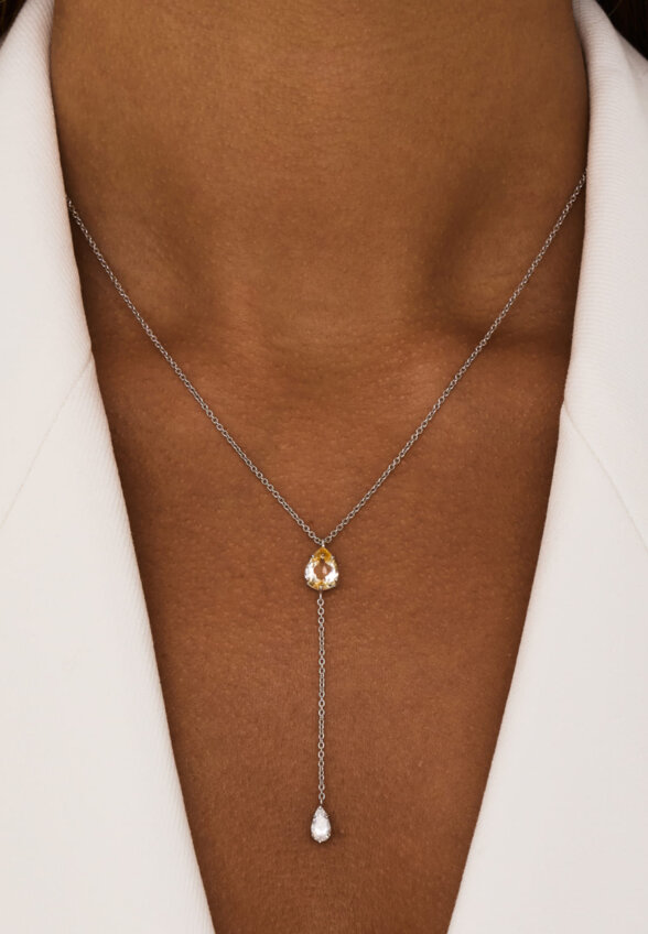 Серебряное колье-галстук ЭЙФОРИЯ с цитрином и фианитом MIE