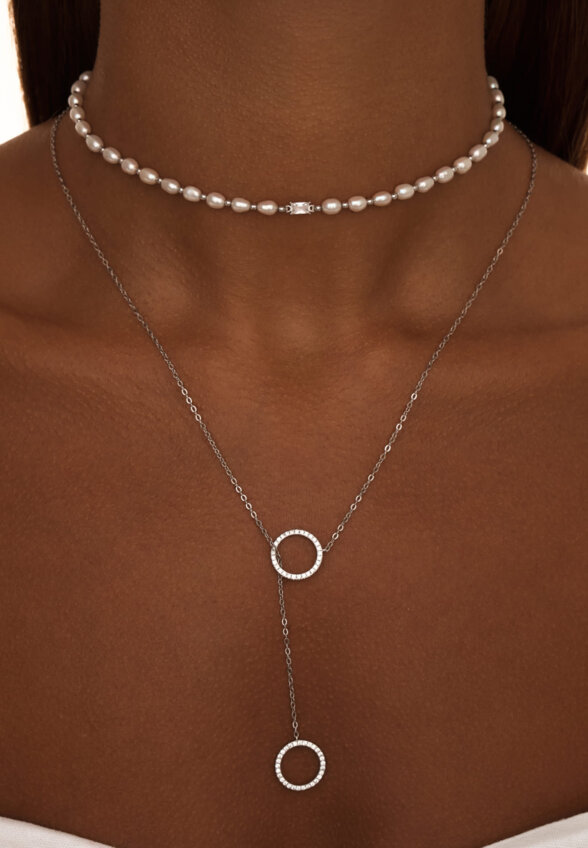 Серебряный чокер СИЦИЛИЯ из жемчуга с белым фианитом MIE