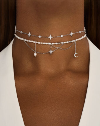 Серебряное колье-чокер ГАЛАТЕЯ с натуральным жемчугом MIE женщинам