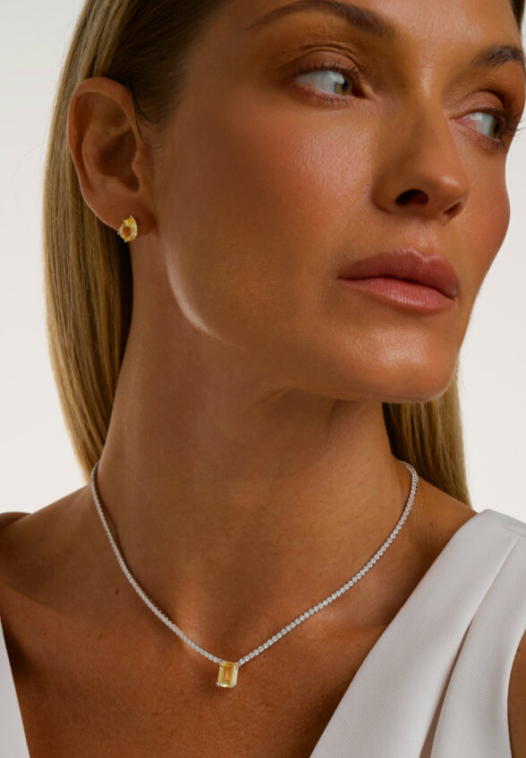 Теннисное серебряное колье ЭЙФОРИЯ с цитрином MIE