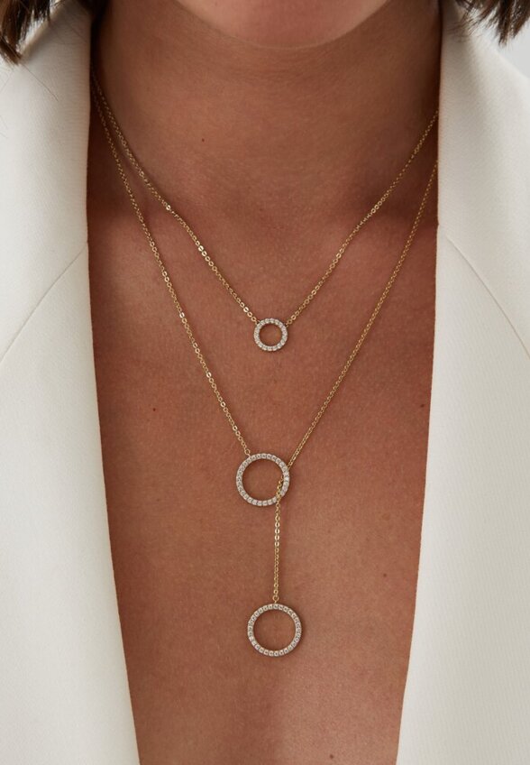 Позолоченное колье-галстук регулируемый из серебра с кругами MIE