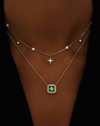 Серебряное колье с зеленым фианитом в покрытии желтое золото MIE женщинам