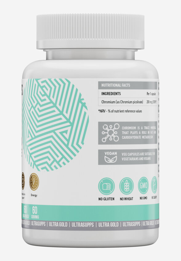 Пиколинат хрома Ultrasupps Ultra Gold, 60 шт, Белый