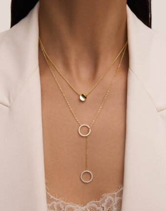 Позолоченное колье-галстук регулируемый из серебра с кругами MIE женщинам