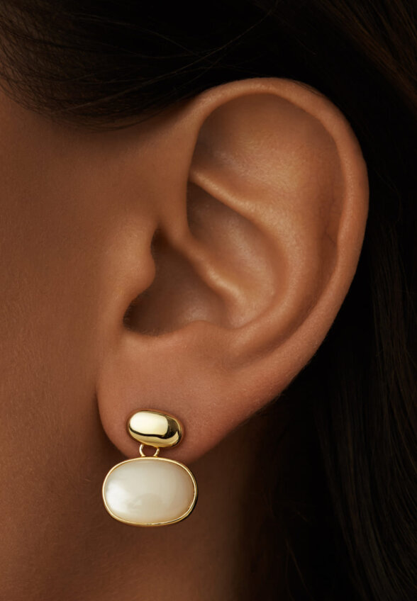 Овальные серьги с перламутром из серебра в покрытии желтое золото MIE