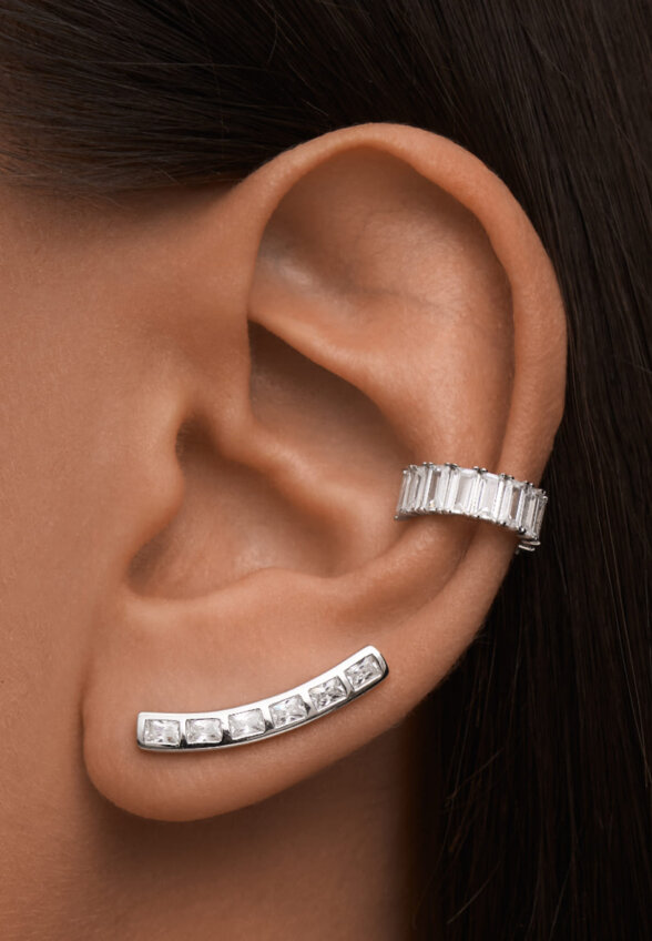 Кафф с фианитами из серебра Багет MIE