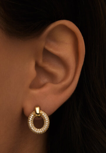 Серебряные серьги-пусеты с фианитами в покрытии желтое золото MIE