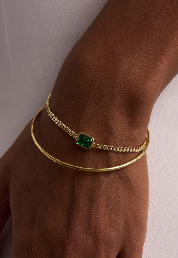 Серебряный браслет Элизабет с фианитом в покрытии желтое золото MIE