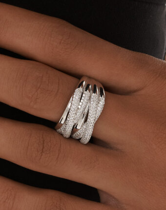 Кольцо многослойное с фианитами серебряное MIE женщинам