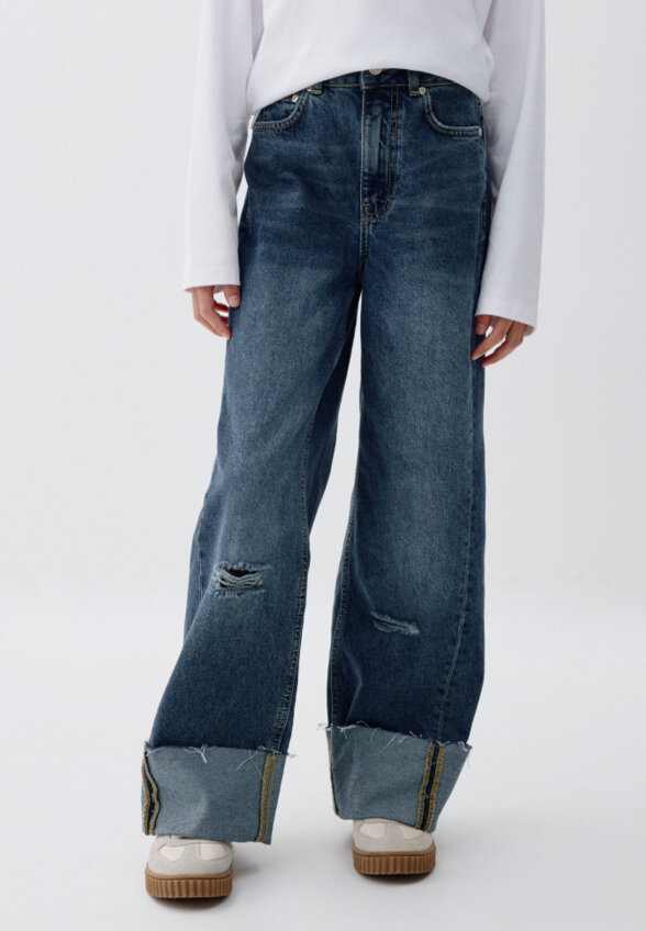 Джинсы Wide Leg с подворотами для девочек