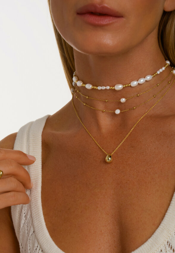 Серебряное колье с подвеской-каплей в покрытии желтое золото MIE