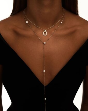 Позолоченное колье-галстук из серебра с барочным жемчугом MIE женщинам