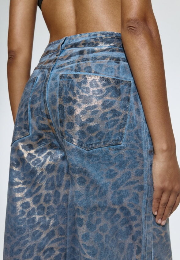 Леопардовые джинсы Wide Leg с эффектом металлик