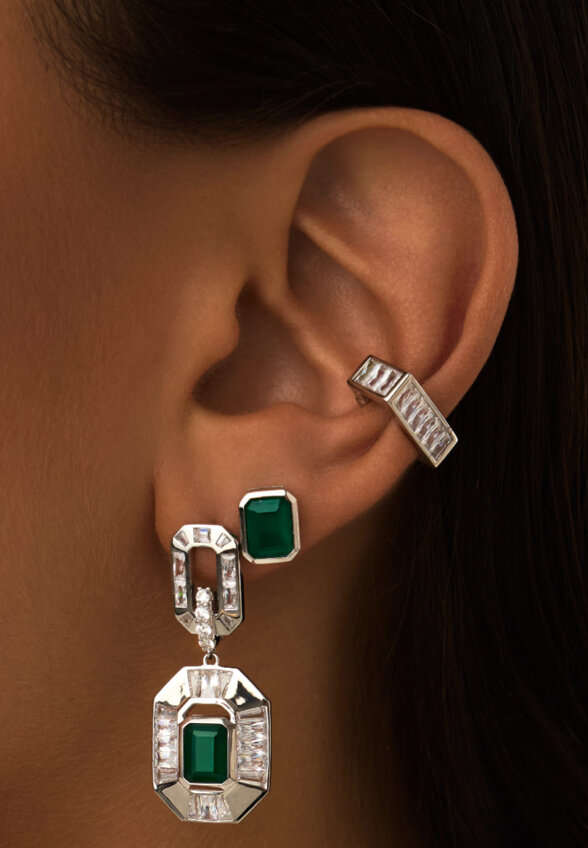 Серебряные серьги ГАРМОНИЯ с зеленым агатом MIE