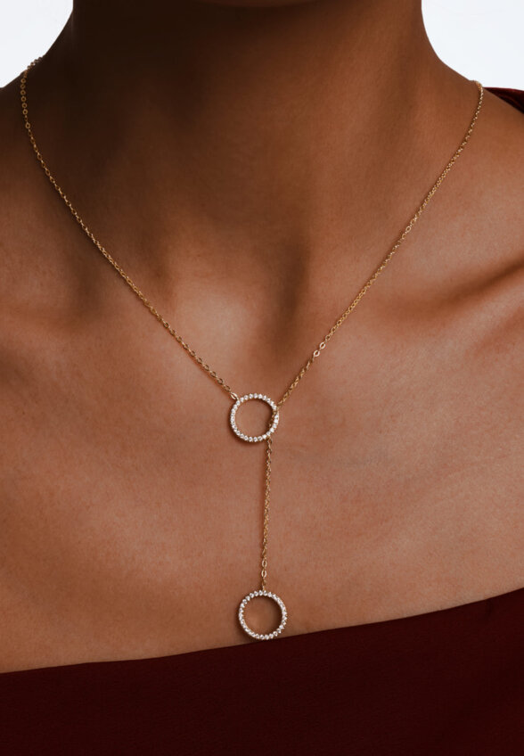 Позолоченное колье-галстук регулируемый из серебра с кругами MIE