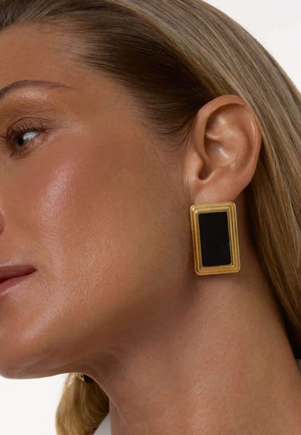 Прямоугольные серьги ВИНТАЖ с черной эмалью MIE