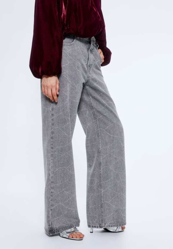 Джинсы WIDE LEG с узором из страз