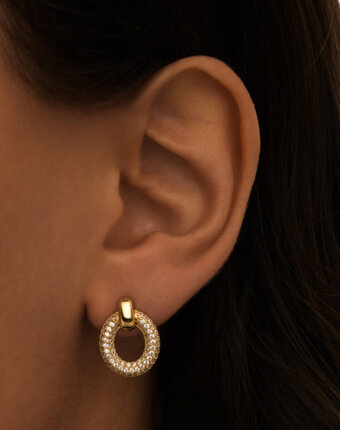 Серебряные серьги-пусеты с фианитами в покрытии желтое золото MIE женщинам