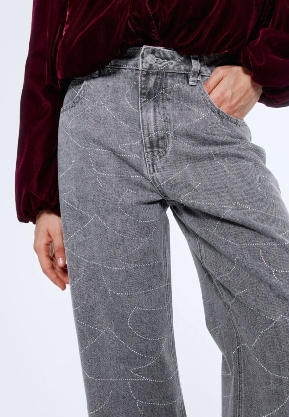 Джинсы WIDE LEG с узором из страз