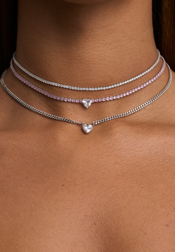 Теннисное серебряное колье чокер с фианитами MIE