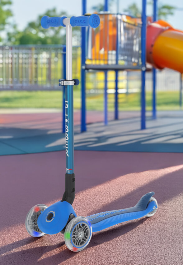 Самокат 3-х колесный детский Globber Primo Foldable Lights, Синий