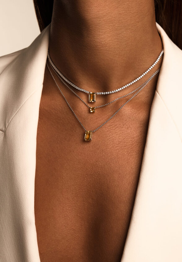 Теннисное серебряное колье ЭЙФОРИЯ с цитрином MIE