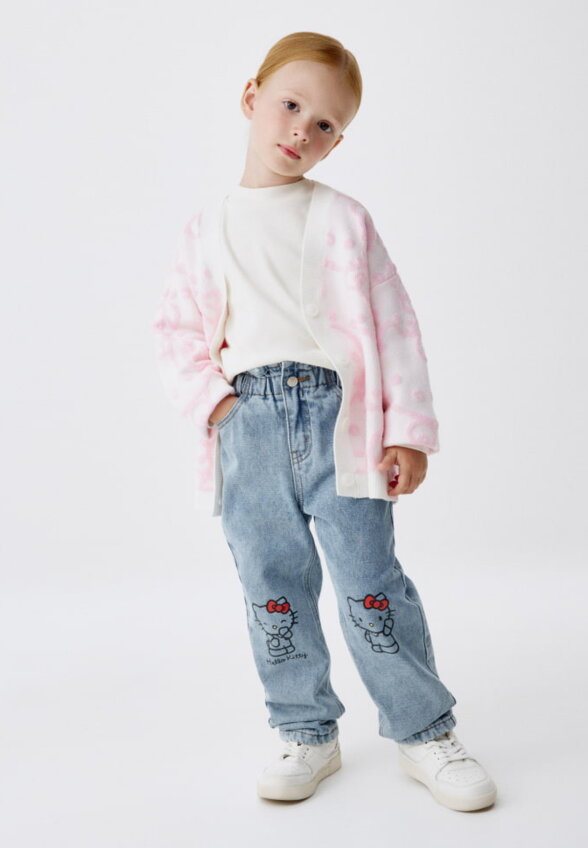 Утепленные джинсы Paperbag fit с Hello Kitty для девочек