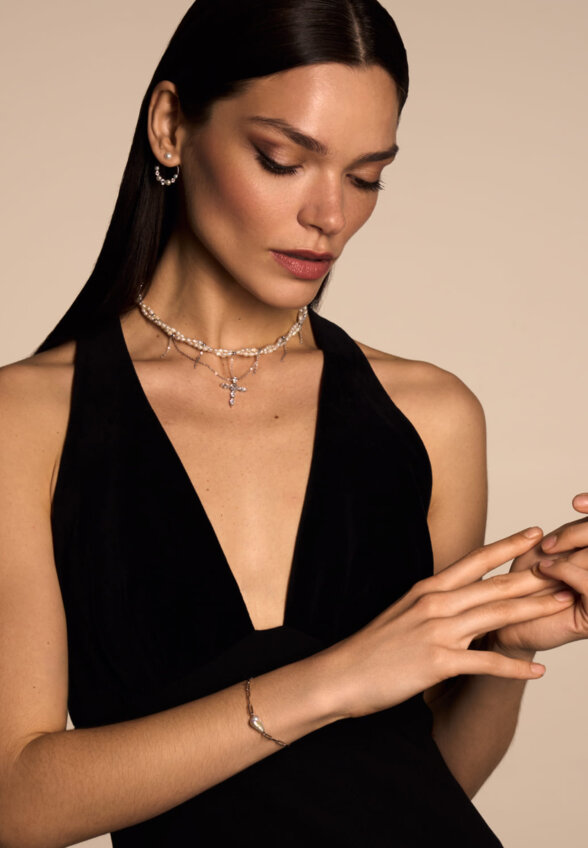 Серебряный кафф с натуральным жемчугом MIE