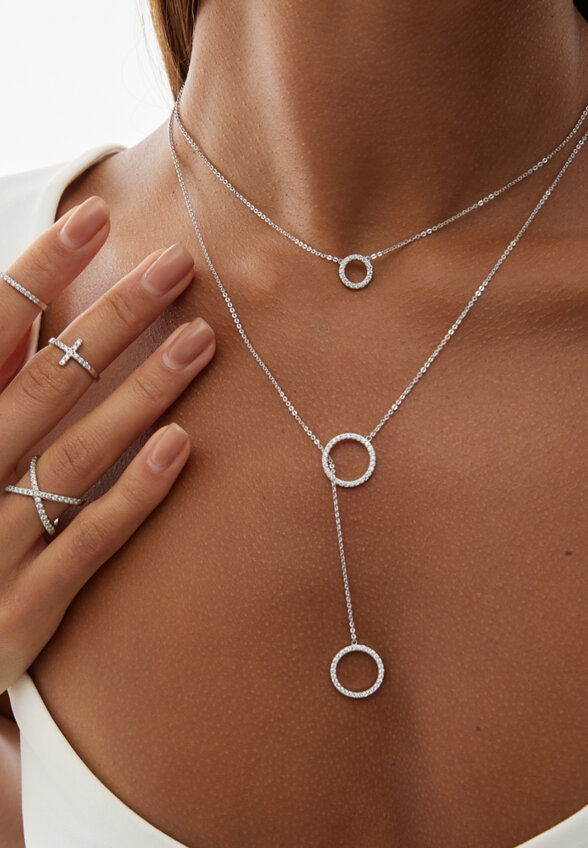 Колье-галстук регулируемый из серебра с кругами MIE