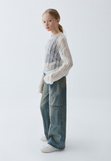 Винтажные джинсы Wide leg с карманами для девочек