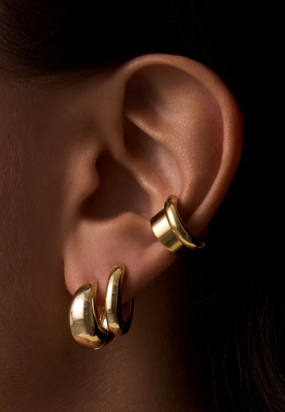 Серебряные серьги в форме капли в покрытии желтое золото MIE