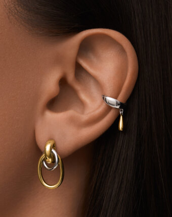 Серебряные крупные серьги-узлы в покрытии биколор MIE женщинам