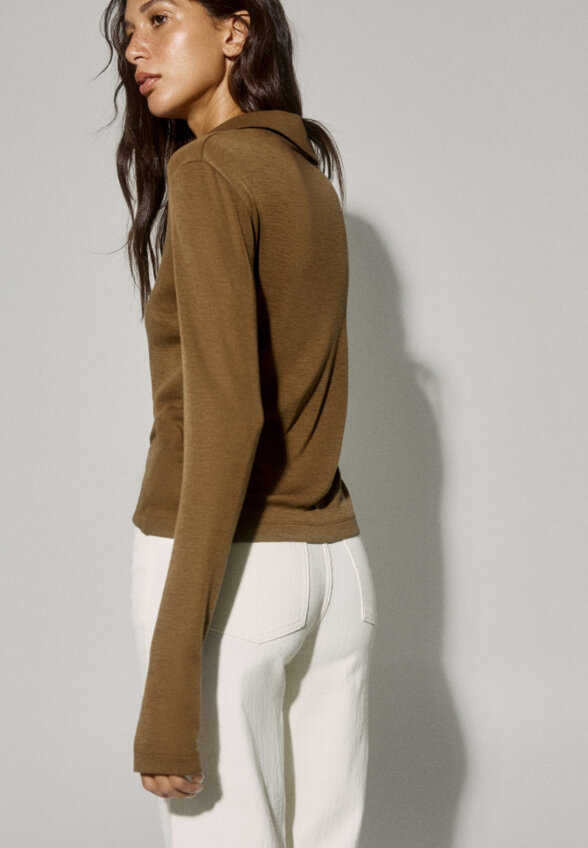 Лонгслив-поло из 100% шерсти премиум качества