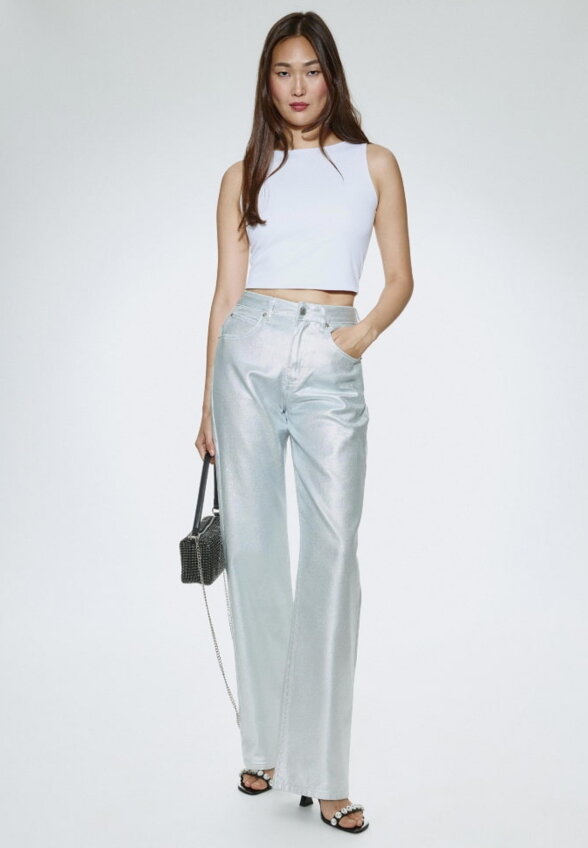 Джинсы Wide Leg с эффектом металлик