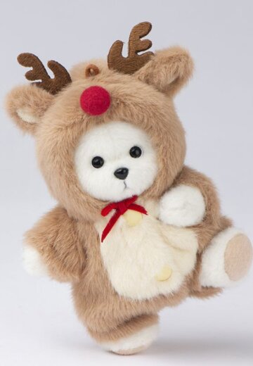 Медведь Lina TeddyTales, XS ,в костюмчике Олень, белый, брелок, 15 см