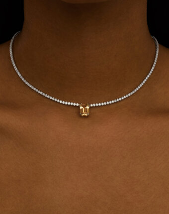 Теннисное серебряное колье ЭЙФОРИЯ с цитрином MIE женщинам