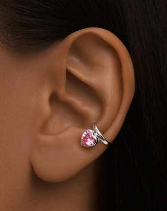 Серебряный кафф ЛЮБОВЬ с розовым сердцем MIE женщинам