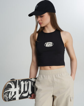Майка женская Vans Oval Logo Tank, Черный женщинам