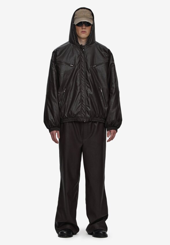 Куртка кожаная утепленная Crumpled Faux-Leather Brown FABLE