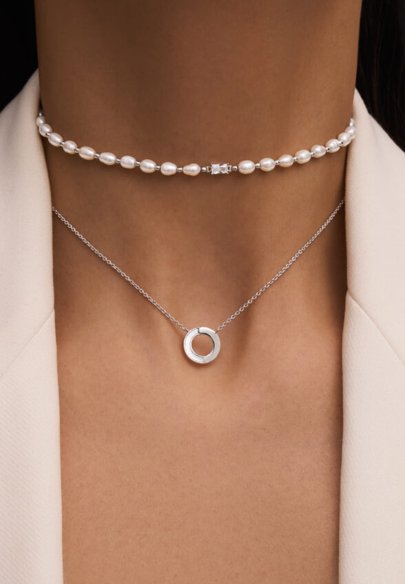 Серебряный чокер СИЦИЛИЯ из жемчуга с белым фианитом MIE