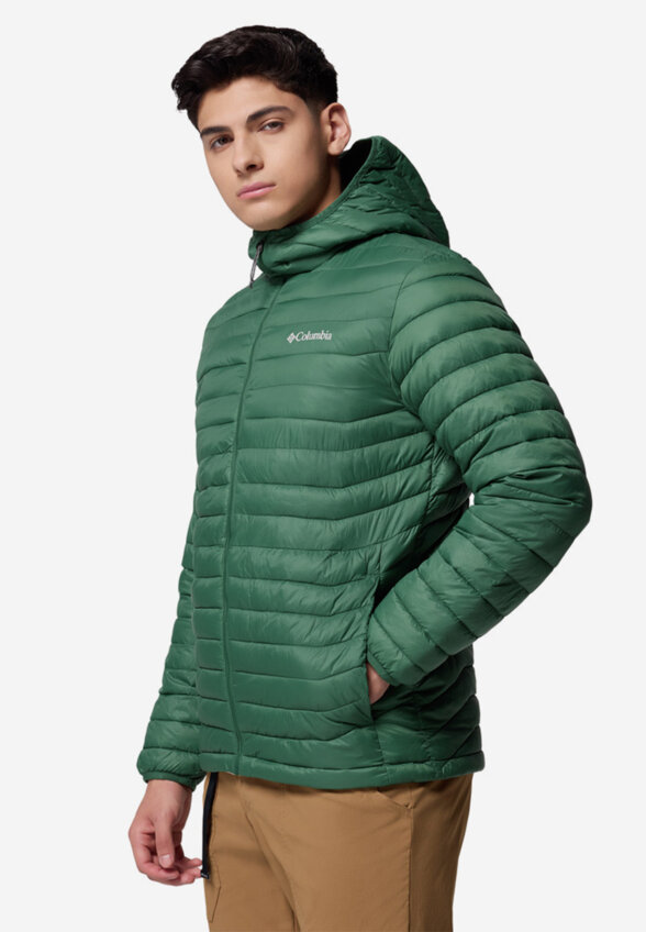 Ультралегкий пуховик мужской Columbia Powder Pass Hooded Jacket, Зеленый