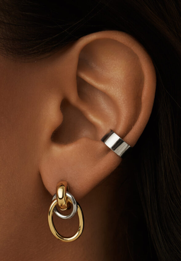 Серебряные крупные серьги-узлы в покрытии биколор MIE