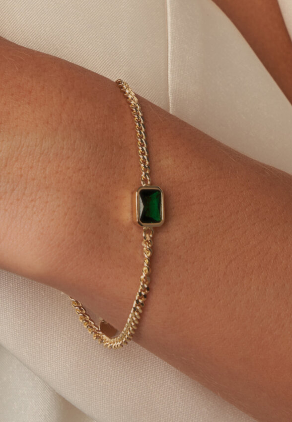 Серебряный браслет Элизабет с фианитом в покрытии желтое золото MIE