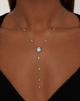 Серебряное колье-галстук ПОЛНОЧЬ с голубым фианитом в огранке Эмеральд MIE женщинам