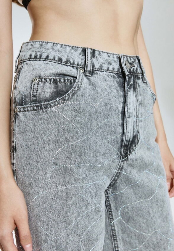 Джинсы Wide Leg с узором из страз