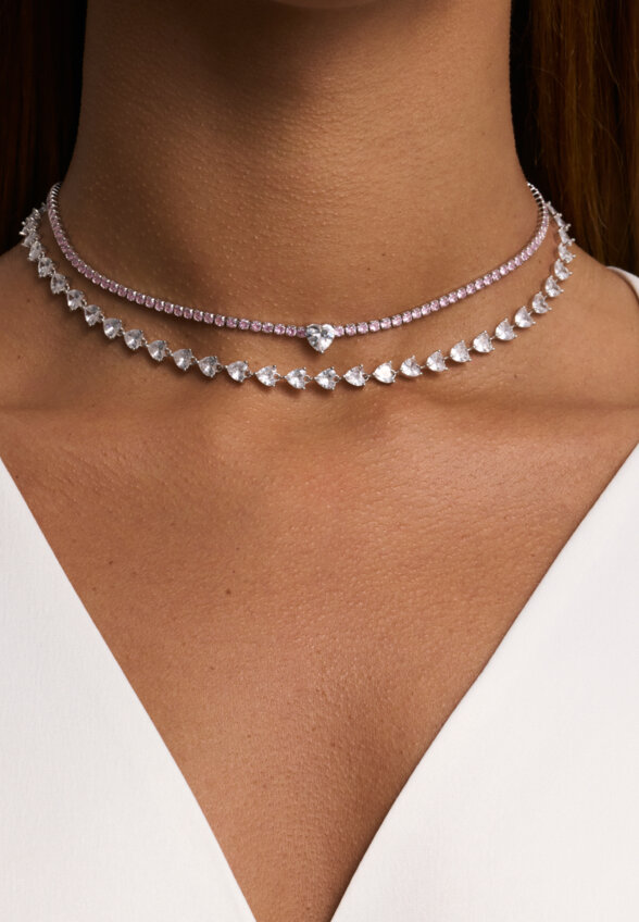 Теннисное серебряное колье-чокер Симона с фианитами MIE